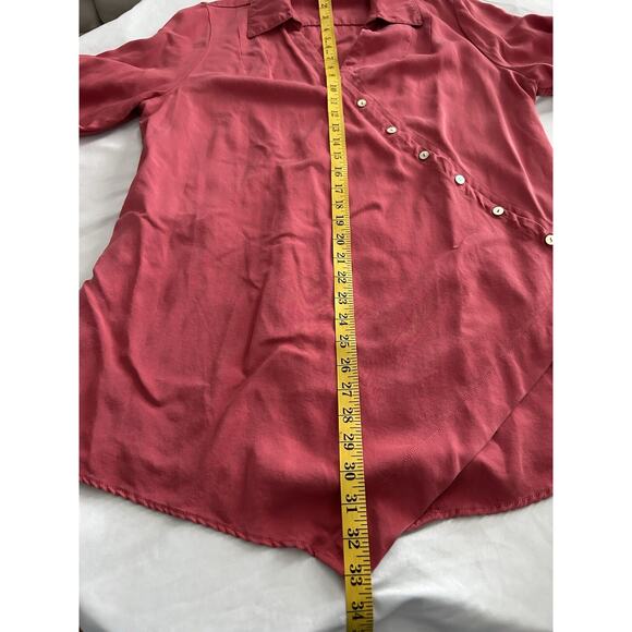 Soft Surroundings Asymmetric Button Roll Tab Blouse Womens Size XL Coral Boho - Picture 7 of 8